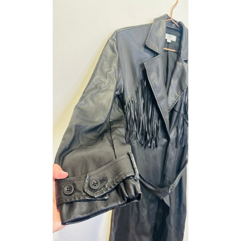 JASON WU Black Faux Leather Long Fringe Trench Style Tie Waist Jacket size XS - Picture 6 of 16